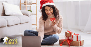 Woman online shopping for holiday gift ideas during COVID