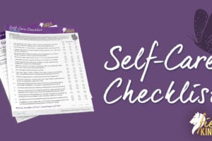 Image of Self-Care Checklist on mauve background with butterfly
