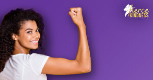 Strong Woman against a purple background
