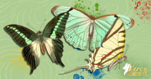 Butterflies on Green swirly Background
