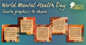 5 Quotes for World Mental Health Day as graphics on blue green background