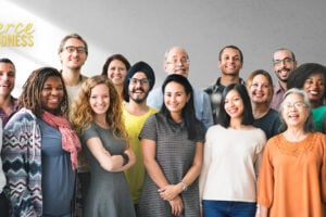 Diverse group of people smiling in support