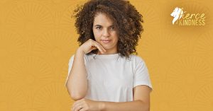 Strong Resilient Woman Against Golden Background with Rays Pattern