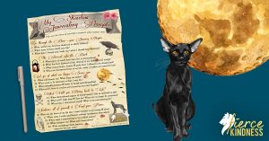 Shadow Work Journal Prompts Printable with Black Cat in Front of Moon for Halloween