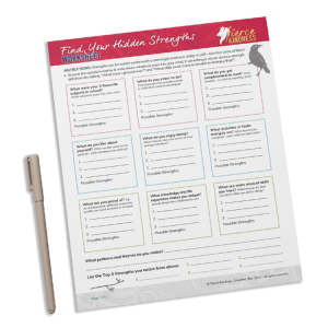 Find Your Hidden Strengths Life Coaching Exercise PDF Image with pen