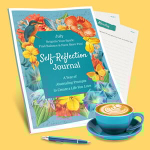 June MAIN Journaling Prompts Product Image with cup and pen