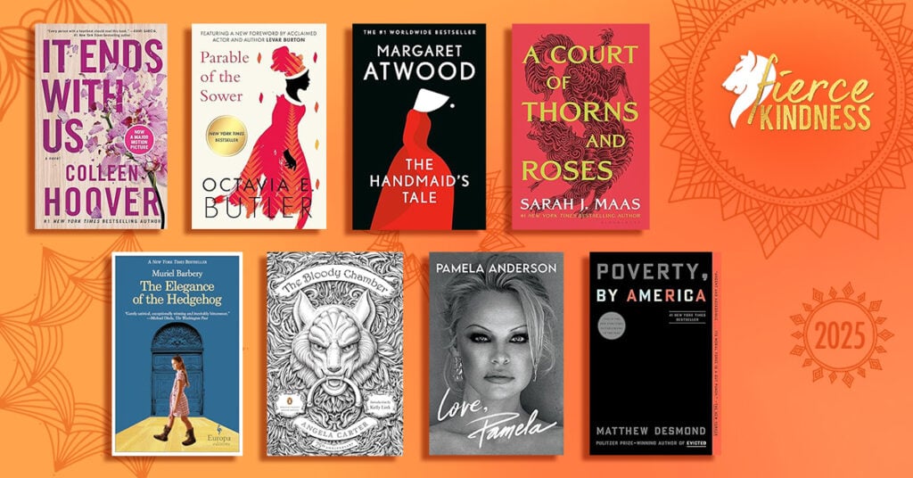 Summer Reads 2025 with 8 book images against Orange gradient background and mandala suns
