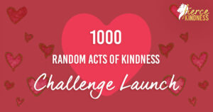 1000 RAKs Challenge Launch text over large heart with read background and hearts