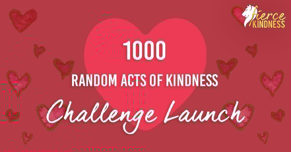 1000 RAKs Challenge Launch text over large heart with read background and hearts