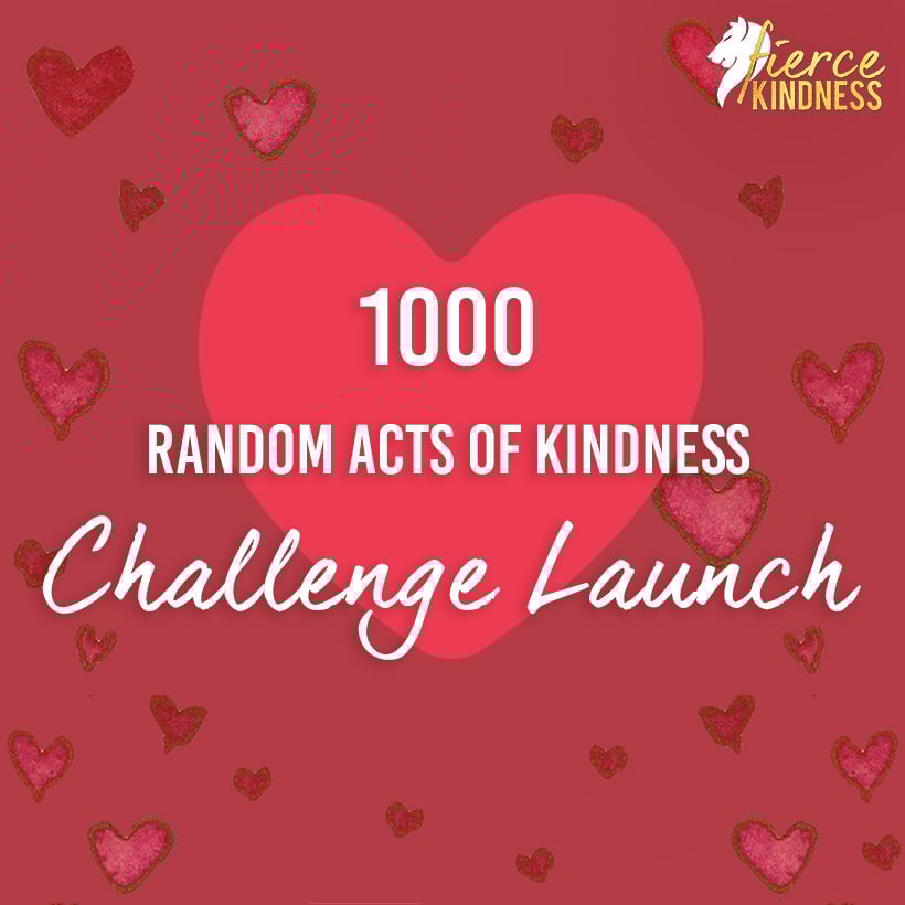 1000 RAKs Challenge Launch text over large heart with read background and hearts