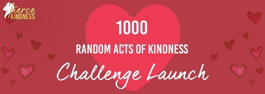 1000 RAKs Challenge Launch text over large heart with read background and hearts