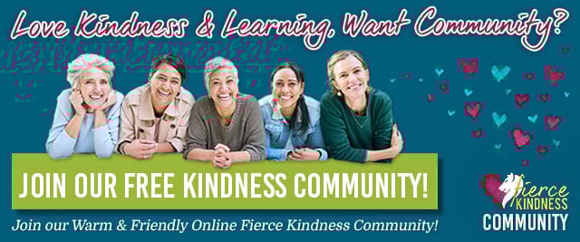Happy Diverse Women leaning on Button to Join Free Fierce Kindness Community