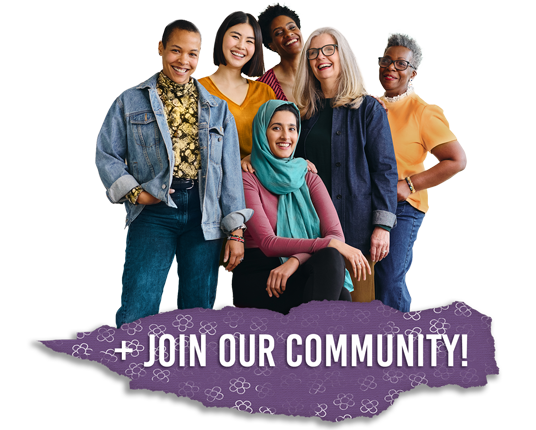 Diverse group of women with Join our Community Paper tear