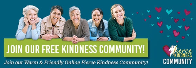 Happy Diverse Women leaning on Button to Join Free Fierce Kindness Community